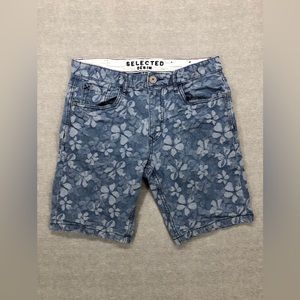 Selected Regular Fit Mid Rise Denim Jean Shorts Women Size 30W Blue Floral